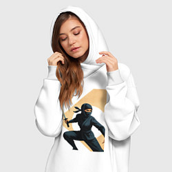 Женское худи-платье Девушка ниндзя поп-арт ретро 1970-е - куноити, цвет: белый — фото 2