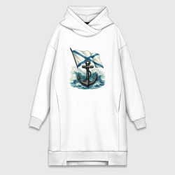 Женское худи-платье ВМФ якорь и волны, цвет: белый