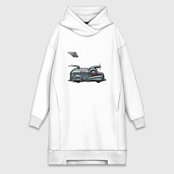 Женское худи-платье Ретрофутуристический летающий автомобиль Milk, цвет: белый