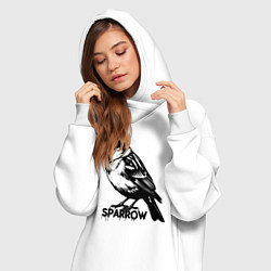 Женское худи-платье Графический воробей, цвет: белый — фото 2