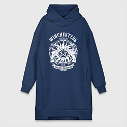 Женское худи-платье Оберег и револьверы Винчестеров - Сверхъестественн, цвет: тёмно-синий