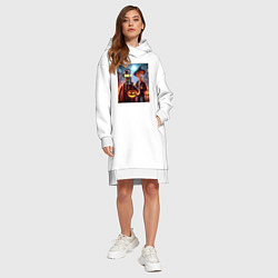 Женское худи-платье Бендер и Фрай в шляпе - ночь на хэллоуин, цвет: белый — фото 2