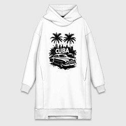 Женское худи-платье Ретро-Куба пальмы и автомобиль, цвет: белый