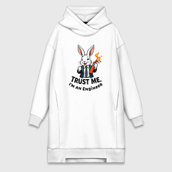 Женское худи-платье Кролик с динамитом - Trust me im an engineer, цвет: белый