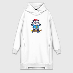 Женское худи-платье Милая панда на скейте, цвет: белый