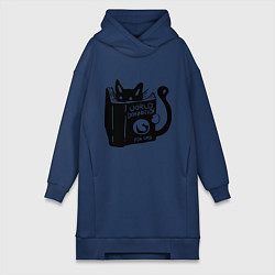 Женское худи-платье Кот с книгой, цвет: тёмно-синий