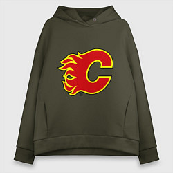 Толстовка оверсайз женская Calgary Flames, цвет: хаки