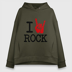 Толстовка оверсайз женская I love rock, цвет: хаки