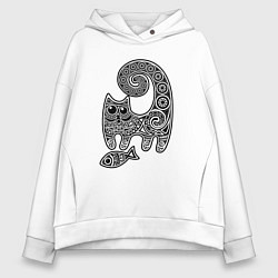 Толстовка оверсайз женская Кот3, цвет: белый