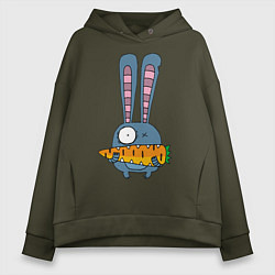 Толстовка оверсайз женская Заяц с морковкой, цвет: хаки