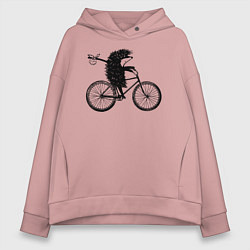 Толстовка оверсайз женская Ежик на велосипеде, цвет: пыльно-розовый