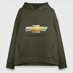 Толстовка оверсайз женская Chevrolet логотип, цвет: хаки