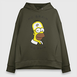 Толстовка оверсайз женская No brain, No pain, цвет: хаки
