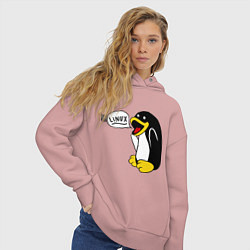 Толстовка оверсайз женская Пингвин: Linux, цвет: пыльно-розовый — фото 2