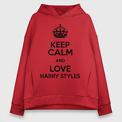 Толстовка оверсайз женская Keep Calm & Love Harry Styles цвета красный — фото 1