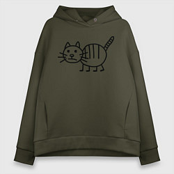 Толстовка оверсайз женская Рисунок кота, цвет: хаки