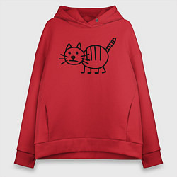 Толстовка оверсайз женская Рисунок кота цвета красный — фото 1