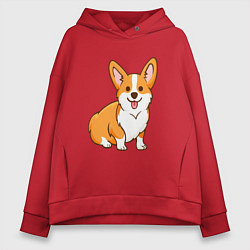 Толстовка оверсайз женская Корги, цвет: красный