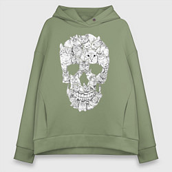 Толстовка оверсайз женская ЧЕРЕП ИЗ КОТИКОВ, цвет: авокадо