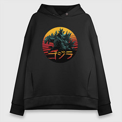 Толстовка оверсайз женская Godzilla in circle, цвет: черный