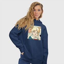 Толстовка оверсайз женская Еда Делает Меня Счастливой! SM, цвет: тёмно-синий — фото 2