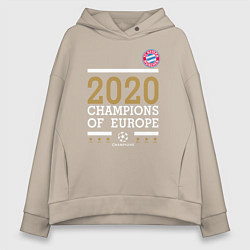 Толстовка оверсайз женская FC Bayern Munchen Champions of Europe 2020, цвет: миндальный