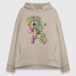 Толстовка оверсайз женская Единорог зомби, цвет: миндальный