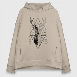 Толстовка оверсайз женская Polygonal deer, цвет: миндальный