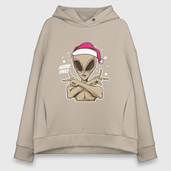 Толстовка оверсайз женская Alien Santa, цвет: миндальный