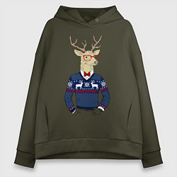 Толстовка оверсайз женская Hipster Deer, цвет: хаки