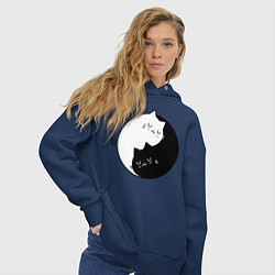 Толстовка оверсайз женская Yin and Yang cats, цвет: тёмно-синий — фото 2