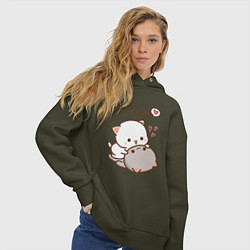Толстовка оверсайз женская Влюблённые котята, цвет: хаки — фото 2