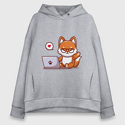 Толстовка оверсайз женская Cute fox and laptop, цвет: меланж