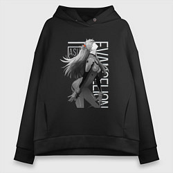 Толстовка оверсайз женская Евангелион, цвет: черный