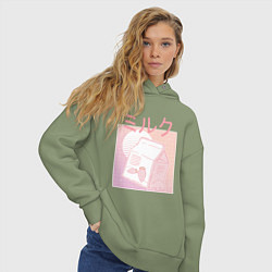 Толстовка оверсайз женская Vaporwave Strawberry Milk, цвет: авокадо — фото 2