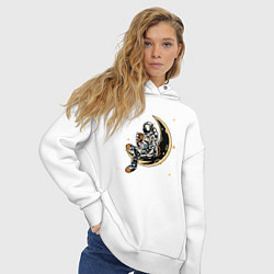 Толстовка оверсайз женская Космонавт пьет кофе на луне, цвет: белый — фото 2