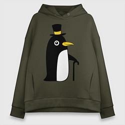 Толстовка оверсайз женская Пингвин в шляпе, цвет: хаки