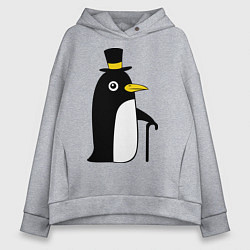 Толстовка оверсайз женская Пингвин в шляпе, цвет: меланж