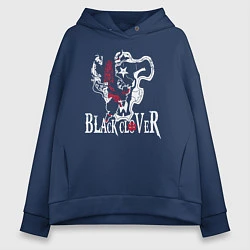 Толстовка оверсайз женская Черные быки белое лого, цвет: тёмно-синий