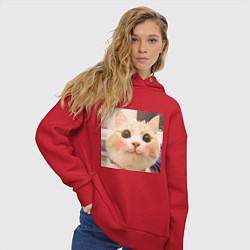 Толстовка оверсайз женская Мем про котов, цвет: красный — фото 2