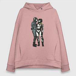 Толстовка оверсайз женская Влюблённые мотоциклисты, цвет: пыльно-розовый