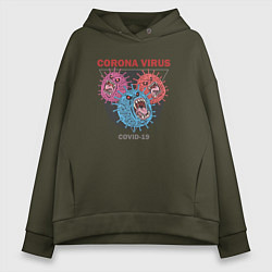 Толстовка оверсайз женская Коронавирус Coronavirus, цвет: хаки