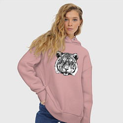 Толстовка оверсайз женская Тигр голова, цвет: пыльно-розовый — фото 2