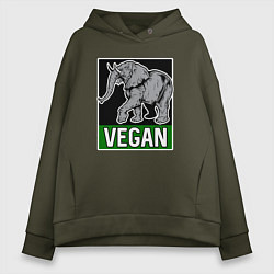 Толстовка оверсайз женская Vegan elephant, цвет: хаки