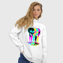 Толстовка оверсайз женская 4 ЧЕРЕПА SKULLS NEON, цвет: белый — фото 2
