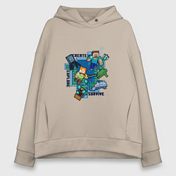 Толстовка оверсайз женская Майнкрафт Под водой, цвет: миндальный