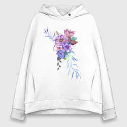 Толстовка оверсайз женская Акварель цветы, цвет: белый