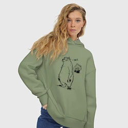 Толстовка оверсайз женская Курьер - Медведь и Трактор 2, цвет: авокадо — фото 2