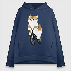 Толстовка оверсайз женская Котик на велосипеде, цвет: тёмно-синий