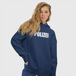 Толстовка оверсайз женская POLIZEI Полиция Надпись Белая, цвет: тёмно-синий — фото 2